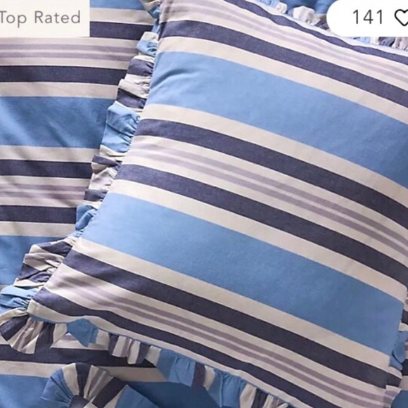 Anthropologie Euro Sham Pillow Cover Cotton Ruffle Striped New With Tag